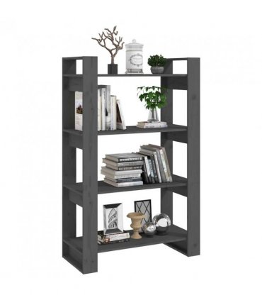 vidaXL Book Cabinet/Room Divider Grey 80x35x125 cm Solid Wood Pine — Size: 80 x 35 x 125 cm