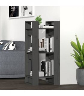 vidaXL Book Cabinet/Room Divider Grey 41x35x91 cm Solid Wood Pine — Size: 41 x 35 x 91 cm