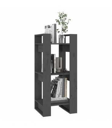vidaXL Book Cabinet/Room Divider Grey 41x35x91 cm Solid Wood Pine — Size: 41 x 35 x 91 cm