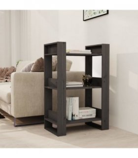 vidaXL Book Cabinet/Room Divider Grey 60x35x91 cm Solid Wood Pine — Size: 60 x 35 x 91 cm