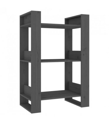 vidaXL Book Cabinet/Room Divider Grey 60x35x91 cm Solid Wood Pine — Size: 60 x 35 x 91 cm