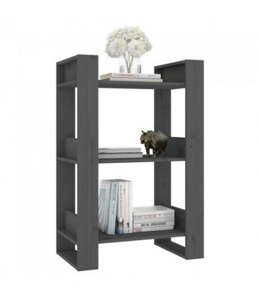 vidaXL Book Cabinet/Room Divider Grey 60x35x91 cm Solid Wood Pine — Size: 60 x 35 x 91 cm
