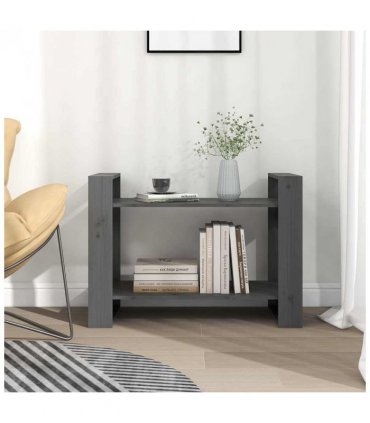 vidaXL Book Cabinet/Room Divider Grey 80x35x56.5 cm Solid Wood Pine — Size: 80 x 35 x 56.5 cm