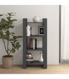 vidaXL Book Cabinet/Room Divider Grey 60x35x125 cm Solid Wood — Size: 60 x 35 x 125 cm