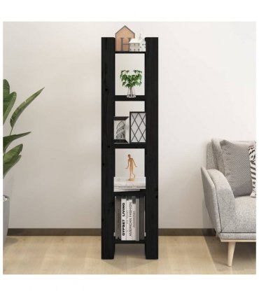 vidaXL Book Cabinet | Black | Solid Pine Wood | Medium | Book Cabinet — Size: 41 x 35 x 160 cm