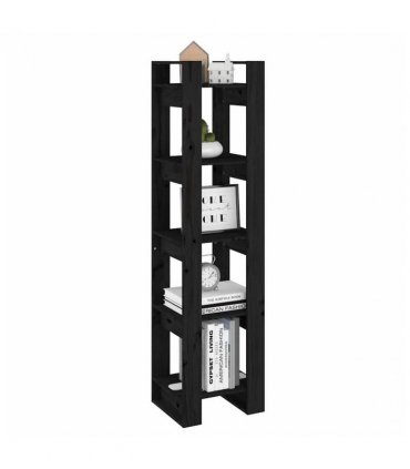 vidaXL Book Cabinet | Black | Solid Pine Wood | Medium | Book Cabinet — Size: 41 x 35 x 160 cm