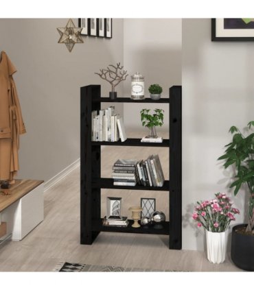 vidaXL Book Cabinet | Black | Solid pine wood | 80 x 35 x 125 cm | Book Cabinet