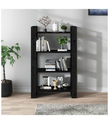 vidaXL Book Cabinet | Black | Solid pine wood | 80 x 35 x 125 cm | Book Cabinet