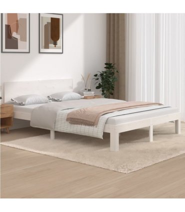 vidaXL Bed Frame without Mattress White Solid Wood Pine 140x200cm — Size: 140 x 200 cm