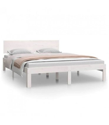 vidaXL Bed Frame without Mattress White Solid Wood Pine 140x200cm — Size: 140 x 200 cm