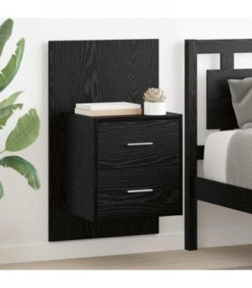 vidaXL Wall-mounted Bedside Cabinet with Drawer 2 pcs Black Oak