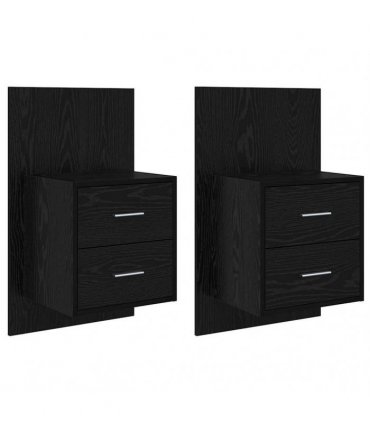 vidaXL Wall-mounted Bedside Cabinet with Drawer 2 pcs Black Oak