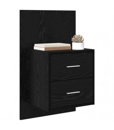 vidaXL Wall-mounted Bedside Cabinet with Drawer 2 pcs Black Oak