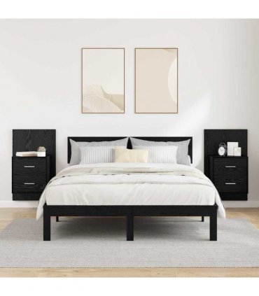 vidaXL Wall-mounted Bedside Cabinet with Drawer 2 pcs Black Oak