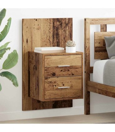 vidaXL Wall-mounted Bedside Cabinet 2 pcs Old Wood 48.5 x 32.5 x 80 cm