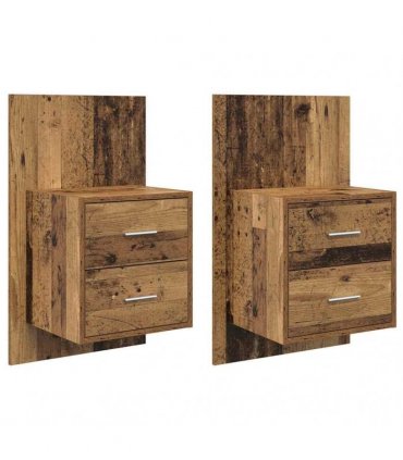 vidaXL Wall-mounted Bedside Cabinet 2 pcs Old Wood 48.5 x 32.5 x 80 cm