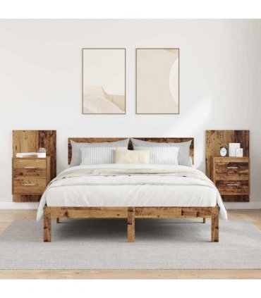 vidaXL Wall-mounted Bedside Cabinet 2 pcs Old Wood 48.5 x 32.5 x 80 cm