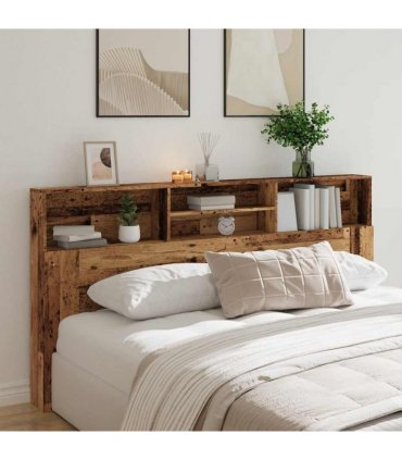 vidaXL Headboard Cabinet Old Wood 200x19x103.5 cm Engineered Wood — Size: 200 x 19 x 103.5 cm