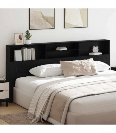 vidaXL Headboard Cabinet Black Oak 220 x 19 x 101.5 cm Engineered Wood — Size: 220 x 19 x 103.5 cm