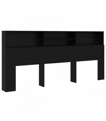 vidaXL Headboard Cabinet Black Oak 220 x 19 x 101.5 cm Engineered Wood — Size: 220 x 19 x 103.5 cm