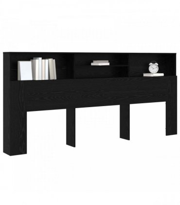 vidaXL Headboard Cabinet Black Oak 220 x 19 x 101.5 cm Engineered Wood — Size: 220 x 19 x 103.5 cm