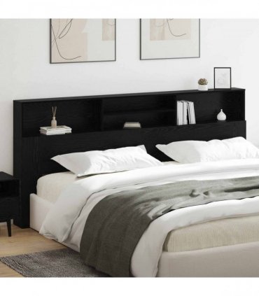 vidaXL Headboard Cabinet Black Oak 220 x 19 x 101.5 cm Engineered Wood — Size: 220 x 19 x 103.5 cm
