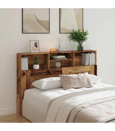 vidaXL Headboard Cabinet Old Wood 160x19x103.5 cm Engineered Wood — Size: 160 x 19 x 103.5 cm