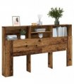 vidaXL Headboard Cabinet Old Wood 180x19x103.5 cm Engineered Wood — Size: 180 x 19 x 103.5 cm