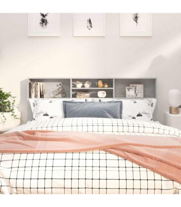 vidaXL Headboard Cabinet Concrete Grey 180x19x103.5 cm — Size: 180 x 19 x 103.5 cm