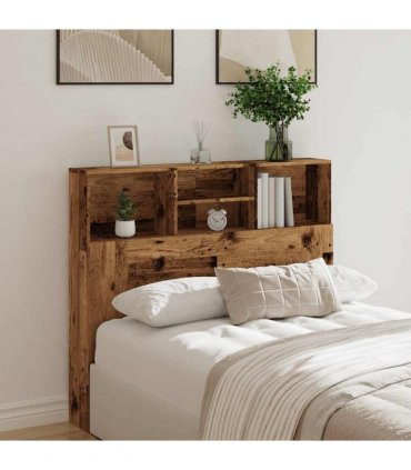 vidaXL Headboard Cabinet Old Wood 120x19x103.5 cm Engineered Wood — Size: 120 x 19 x 103.5 cm