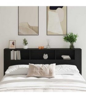 vidaXL Headboard Cabinet with Shelf Black Oak 200 x 18.5 x 102.5 cm — Size: 200 cm