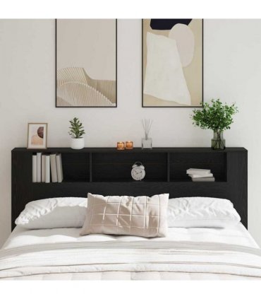 vidaXL Headboard Cabinet with Shelf Black Oak 200 x 18.5 x 102.5 cm — Size: 200 cm