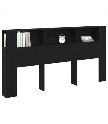 vidaXL Headboard Cabinet with Shelf Black Oak 200 x 18.5 x 102.5 cm — Size: 200 cm