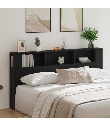 vidaXL Headboard Cabinet with Shelf Black Oak 200 x 18.5 x 102.5 cm — Size: 200 cm