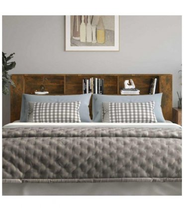 vidaXL Headboard Cabinet | Smoked oak | Engineered wood | 220x18.5x104.5 cm — Size: 220 cm