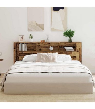 vidaXL Headboard Cabinet with Shelf Old Wood 220 x 18.5 x 102.5 cm — Size: 220 cm