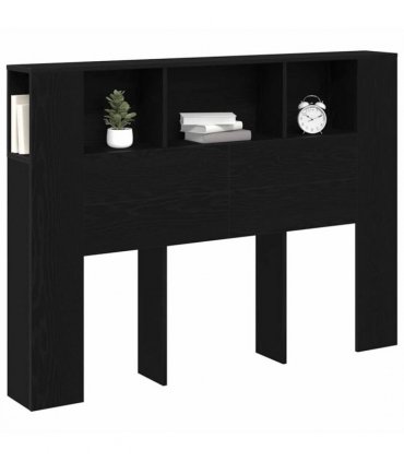 vidaXL Headboard Cabinet with Shelf Black Oak 140 x 18.5 x 102.5 cm — Size: 140 cm