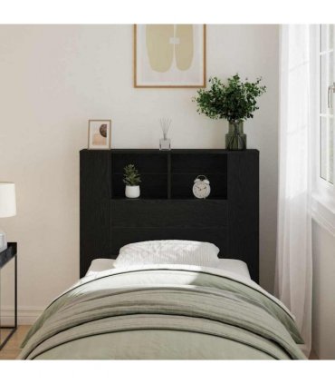 vidaXL Headboard Cabinet with Shelf Black Oak Engineered Wood — Size: 100 cm