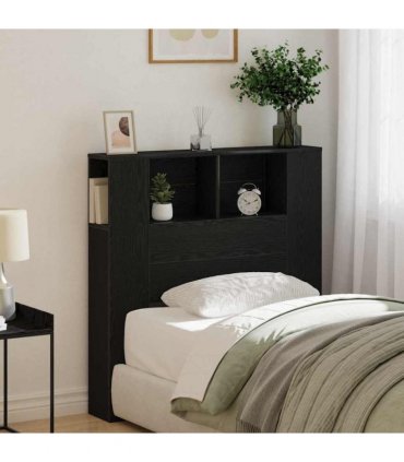 vidaXL Headboard Cabinet with Shelf Black Oak Engineered Wood — Size: 100 cm