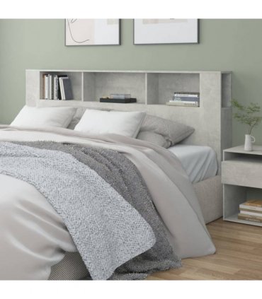 vidaXL Headboard Cabinet Concrete Grey 200x18.5x104.5 cm — Size: 200 cm