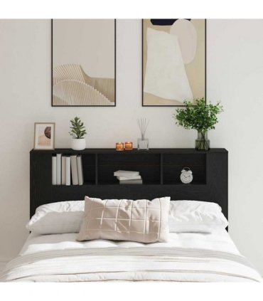 vidaXL Headboard Cabinet with Shelf Black Oak 160 x 18.5 x 102.5 cm — Size: 160 cm