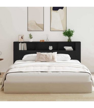 vidaXL Headboard Cabinet with Shelf Black Oak 220 x 18.5 x 102.5 cm — Size: 220 cm
