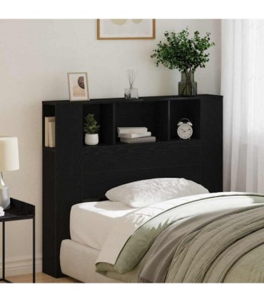 vidaXL Headboard Cabinet with Shelf Black Oak 120 x 18.5 x 102.5 cm — Size: 120 cm