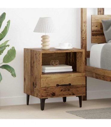 vidaXL Bedside Cabinet with Drawer 2 pcs Old wood 40 x 35 x 47.5 cm — V0672030128