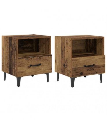 vidaXL Bedside Cabinet with Drawer 2 pcs Old wood 40 x 35 x 47.5 cm — V0672030128