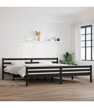 vidaXL Bed Frame without Mattress Black Solid Wood 200x200 cm — Size: 200 x 200 cm