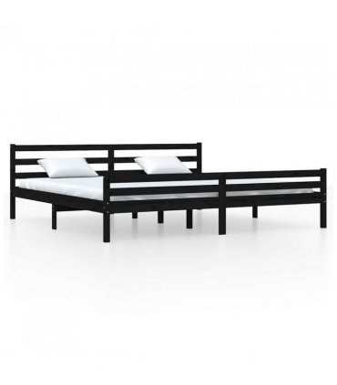 vidaXL Bed Frame without Mattress Black Solid Wood 200x200 cm — Size: 200 x 200 cm