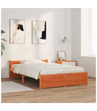 vidaXL Bed Frame Wax Brown 195.5 x 140.5 x 51 cm Solid Pine Wood — Size: 135 x 190 cm