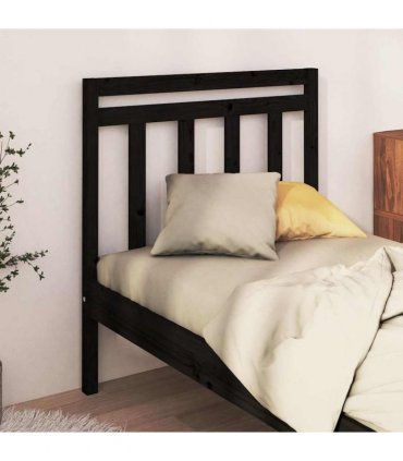 vidaXL Bed Headboard | Black | Solid pine wood | Double | Decorative Inlays — Size: 96 x 100 cm