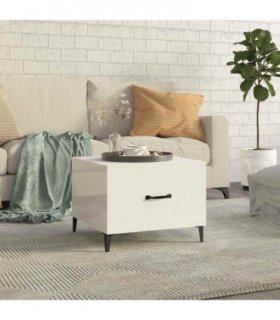 vidaXL Coffee Table with Metal Legs High Gloss White 50x50x40 cm